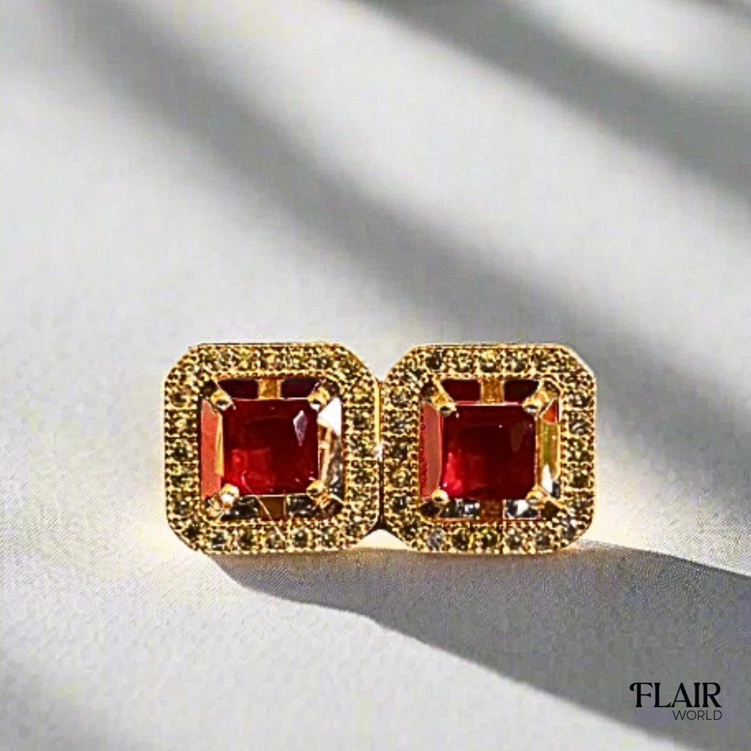Emerald Maroon Studs