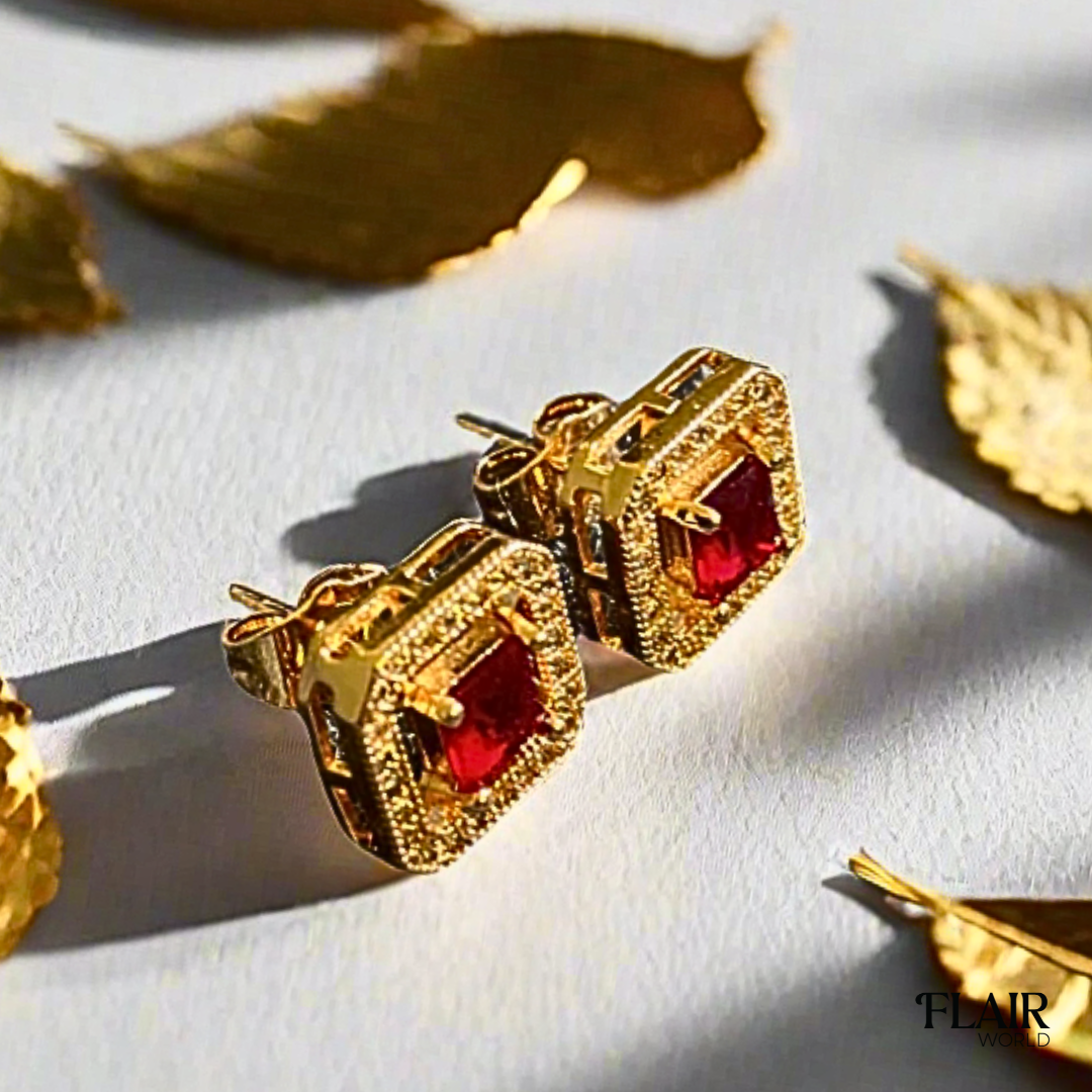Emerald Maroon Studs
