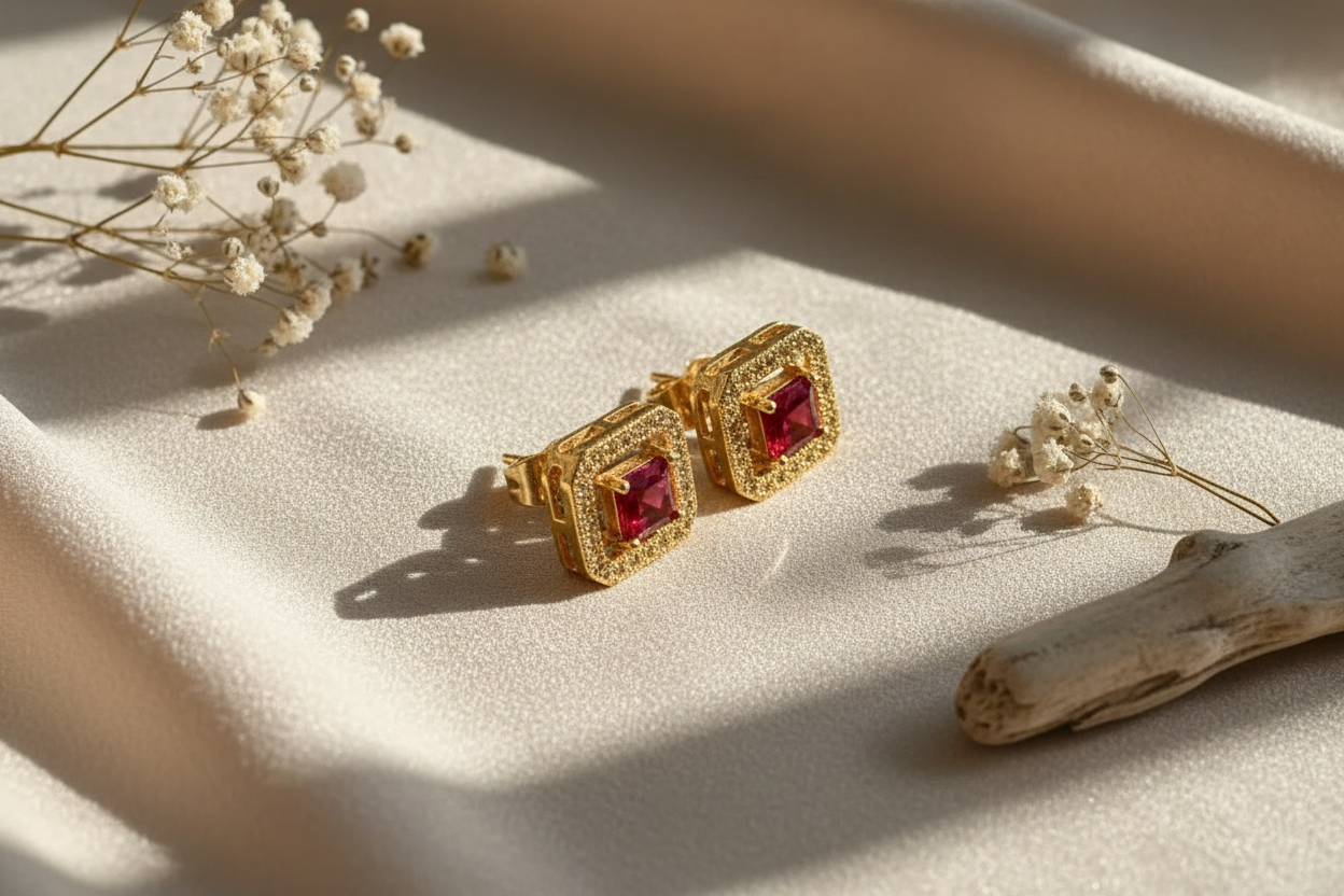 Emerald Maroon Studs