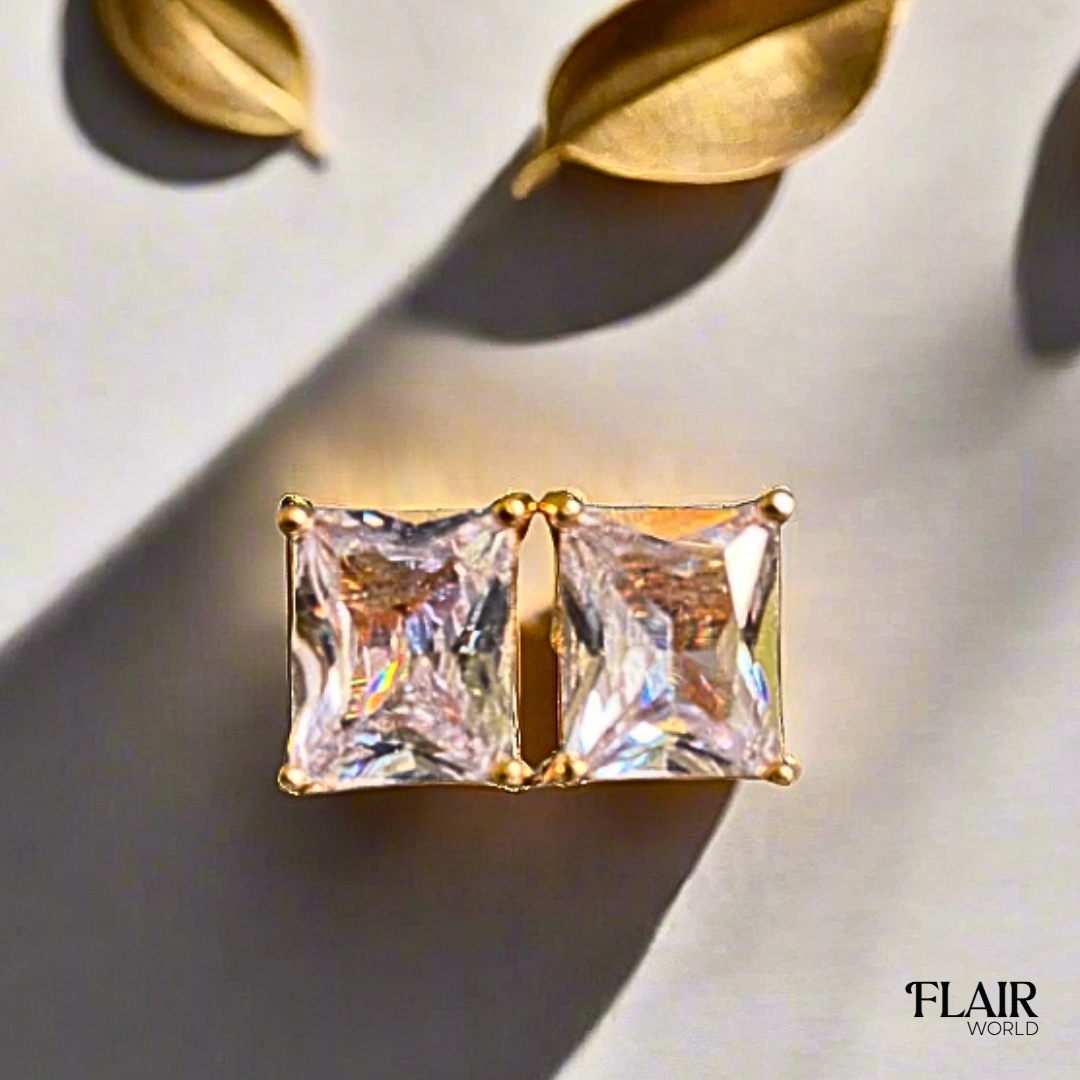 White Crystal Square Studs