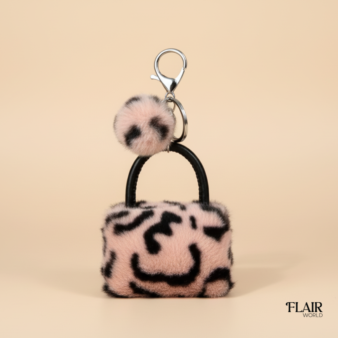 Pink Leopard Fur Key Chain