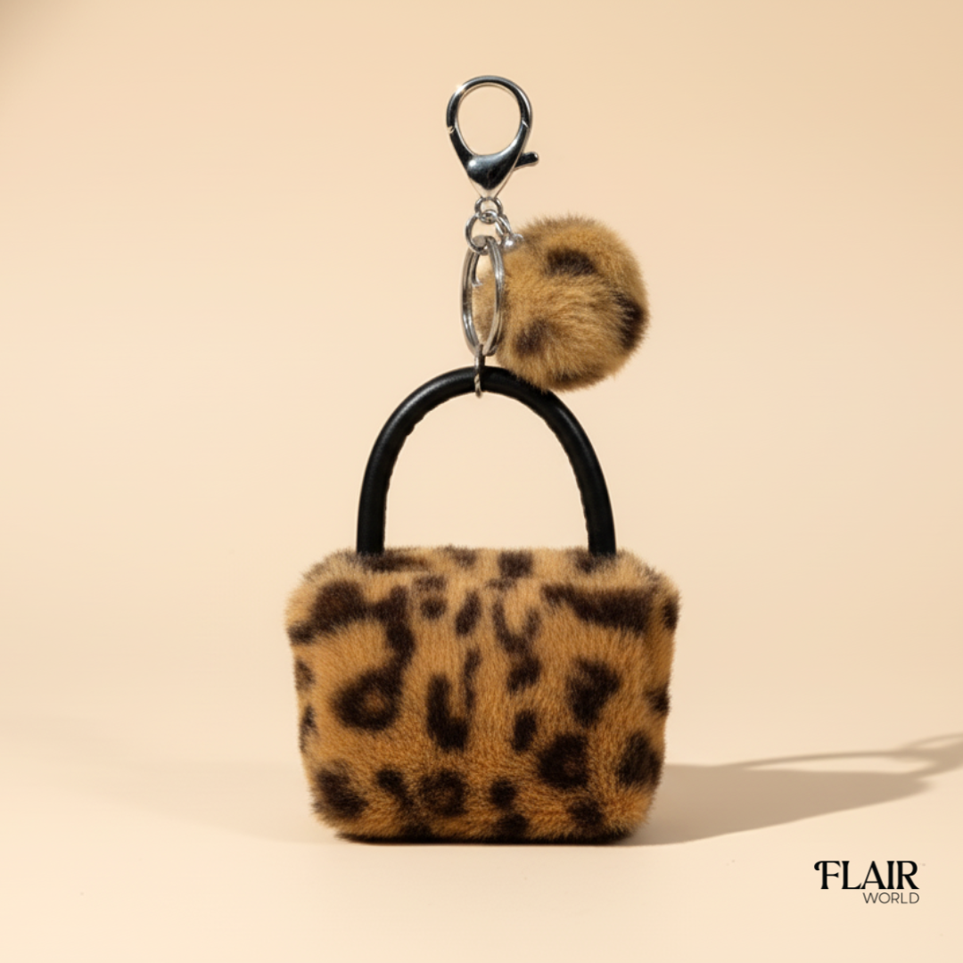 Brown Leopard Fur Key Chain
