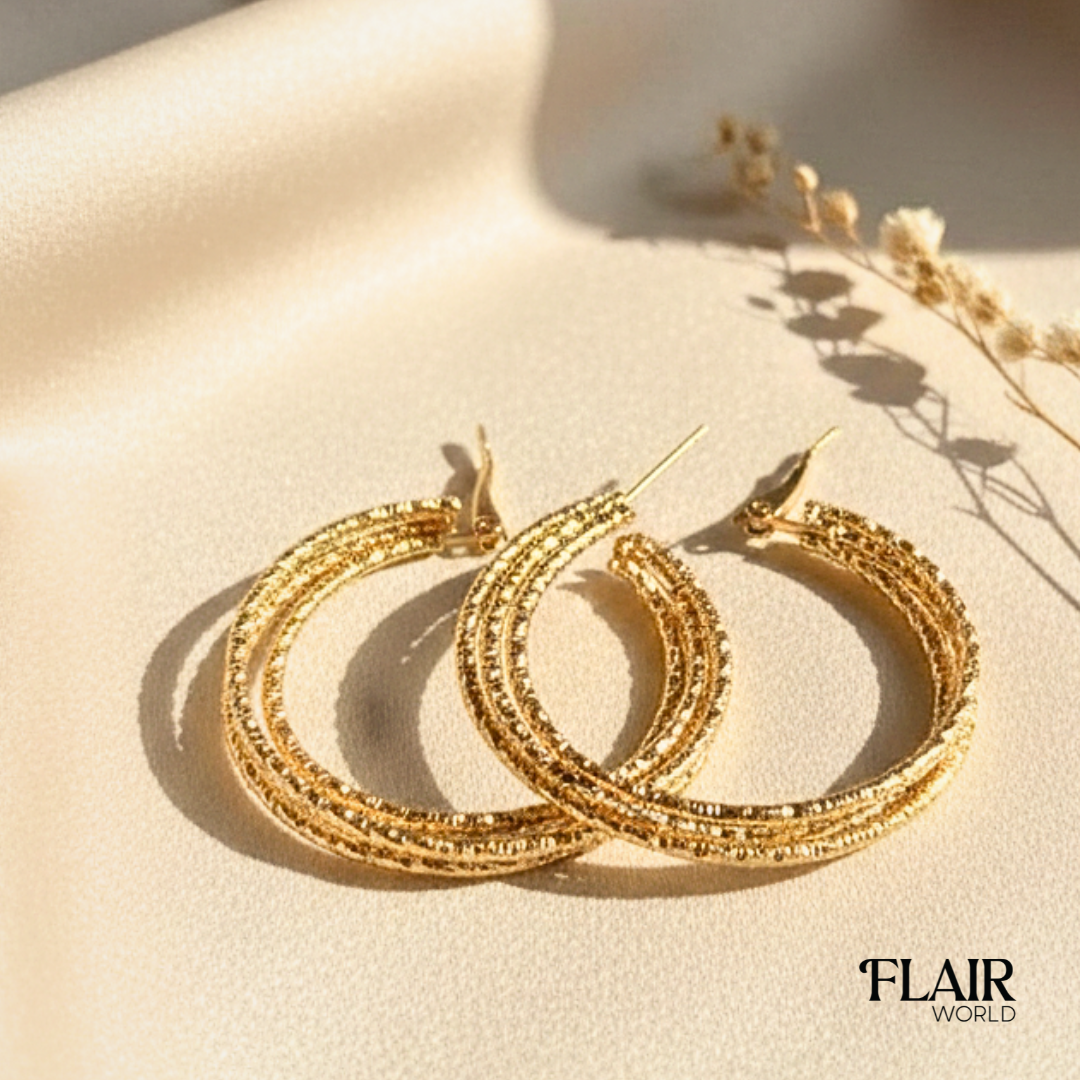 Double Coiled Round Gold Hoops