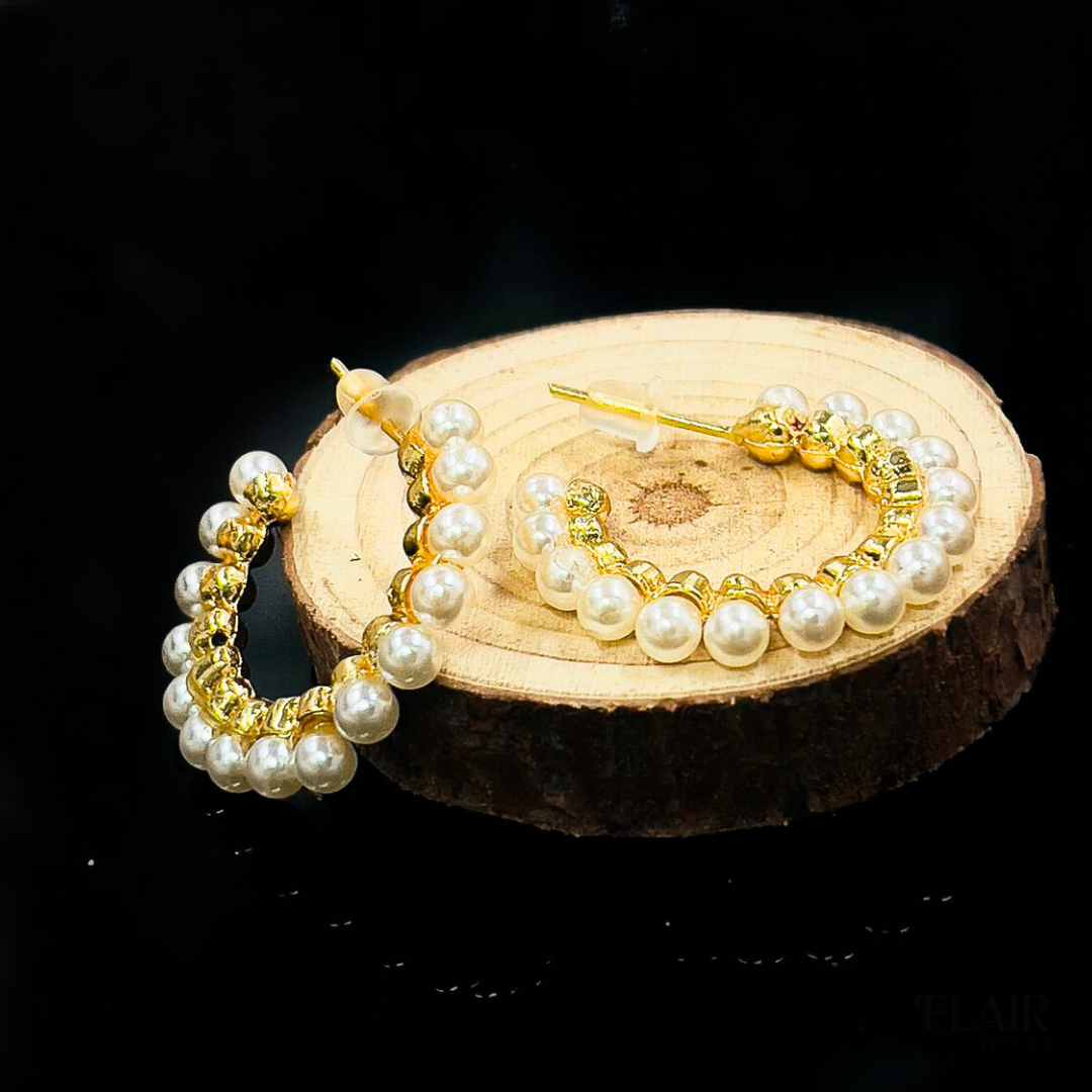 White Gold Pearl Hoops