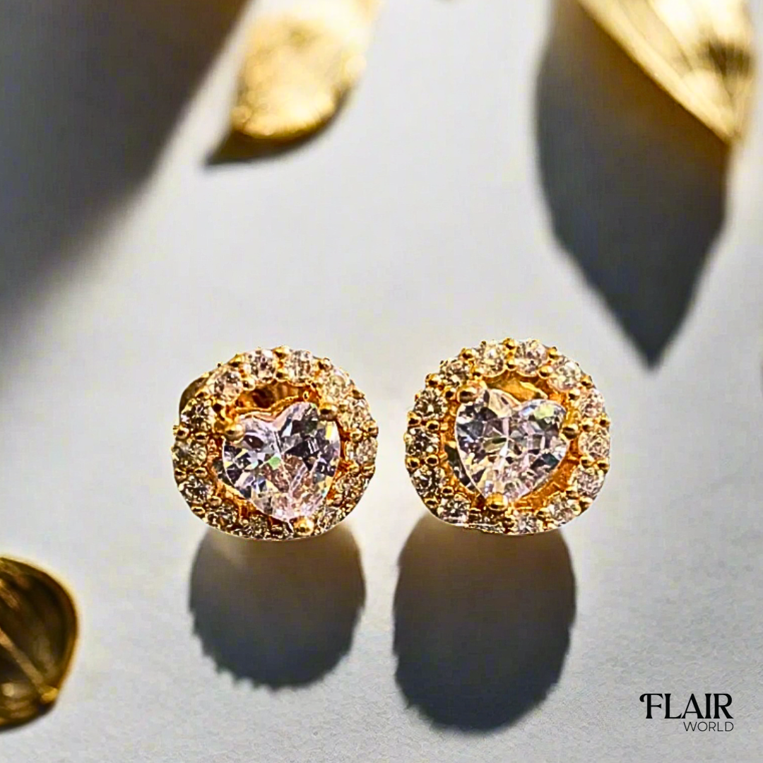 Heart Round Gold Studs