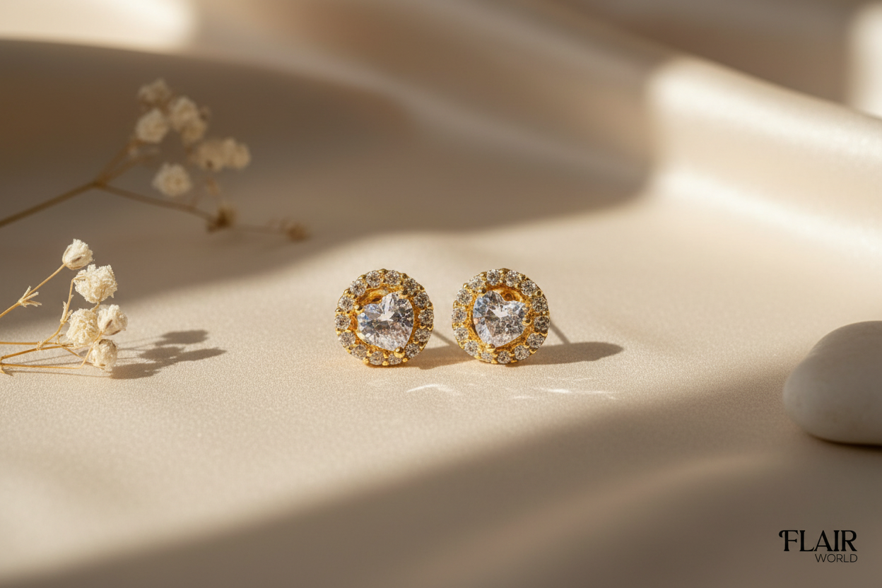 Heart Round Gold Studs