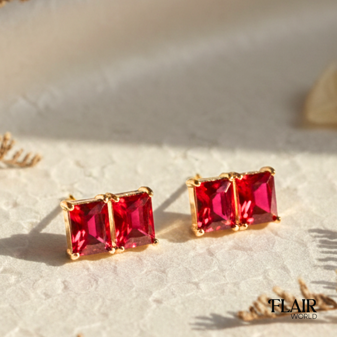 Maroon Crystal Square Studs