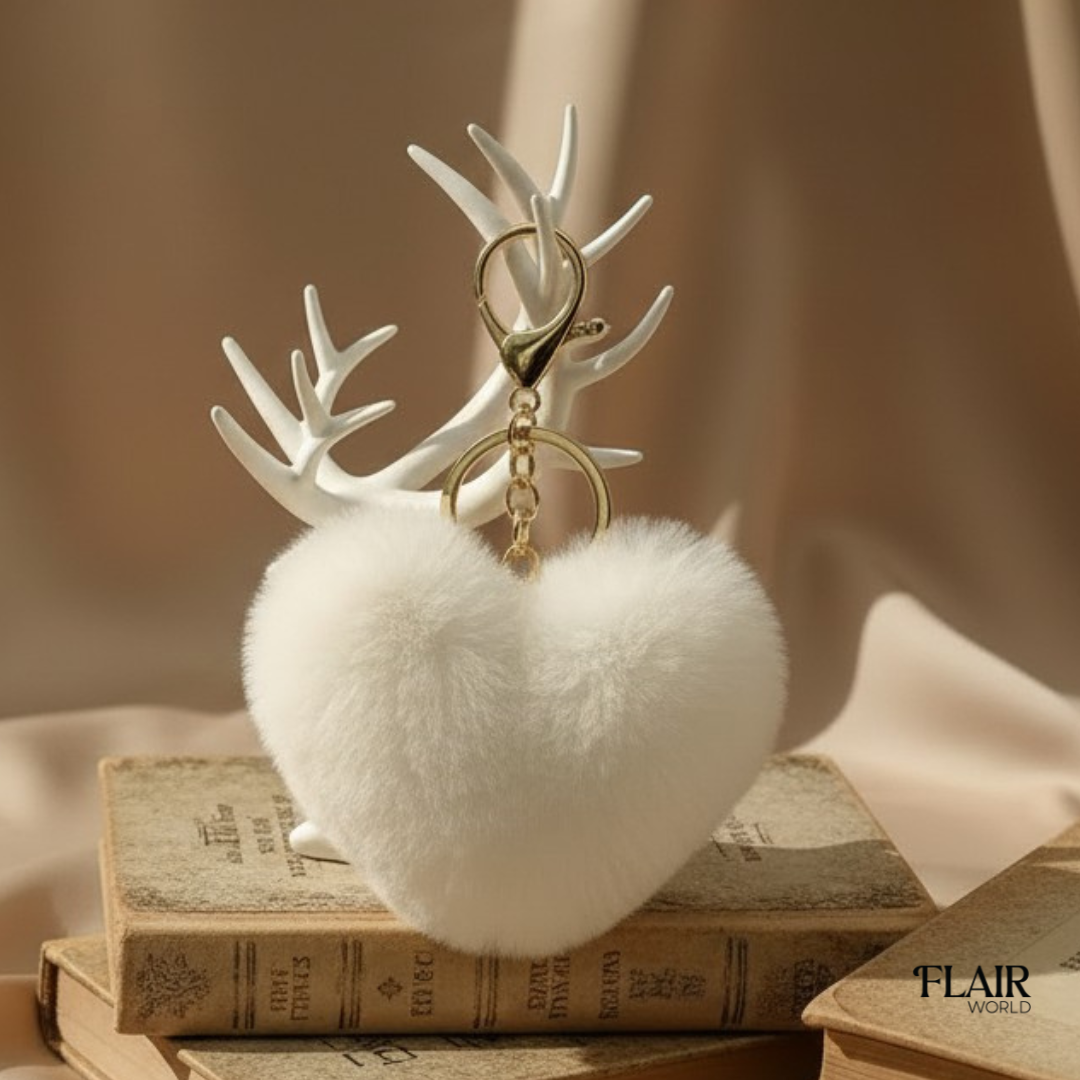 White Heart Plush Bag Charm