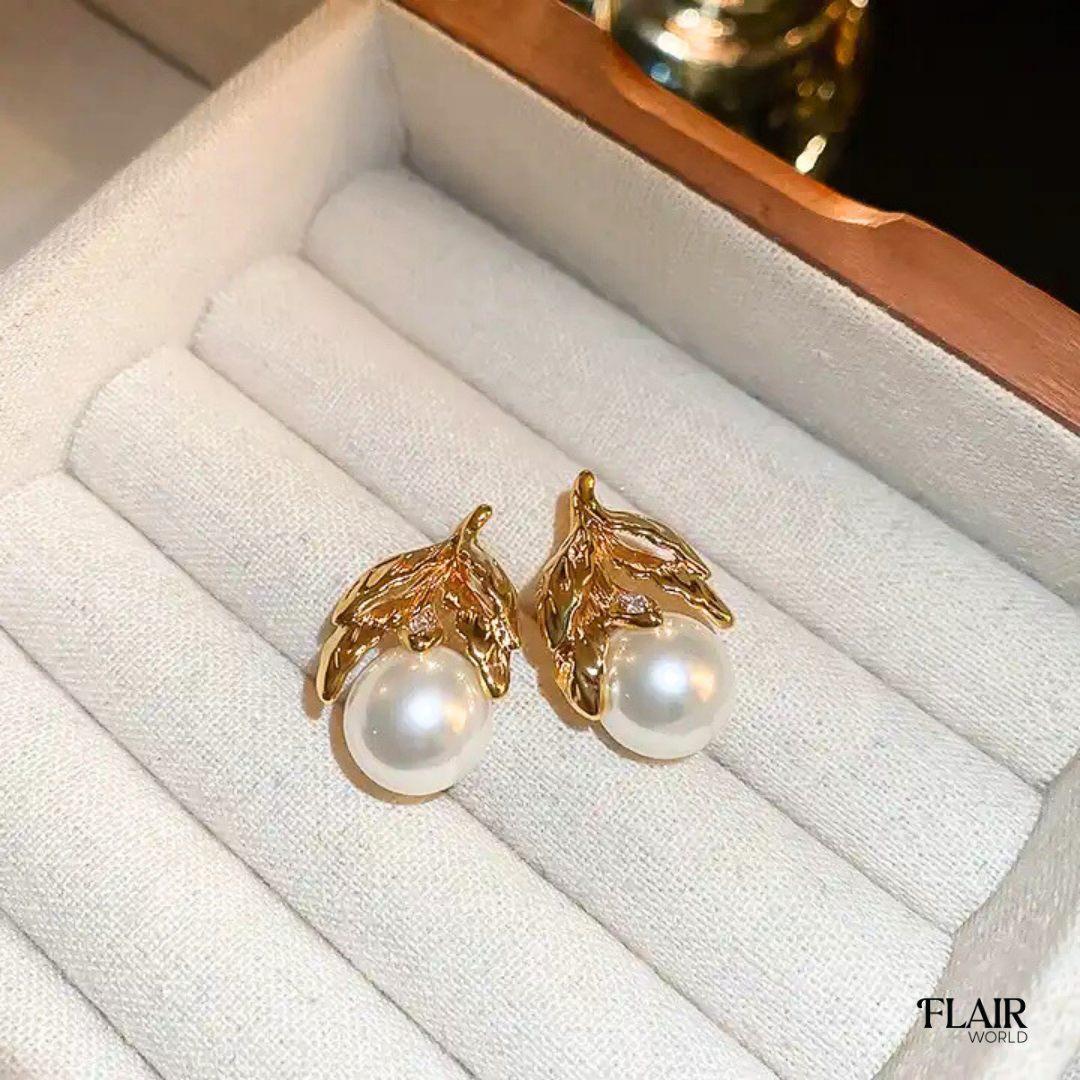 U-Leaf Gold Pearl Studs