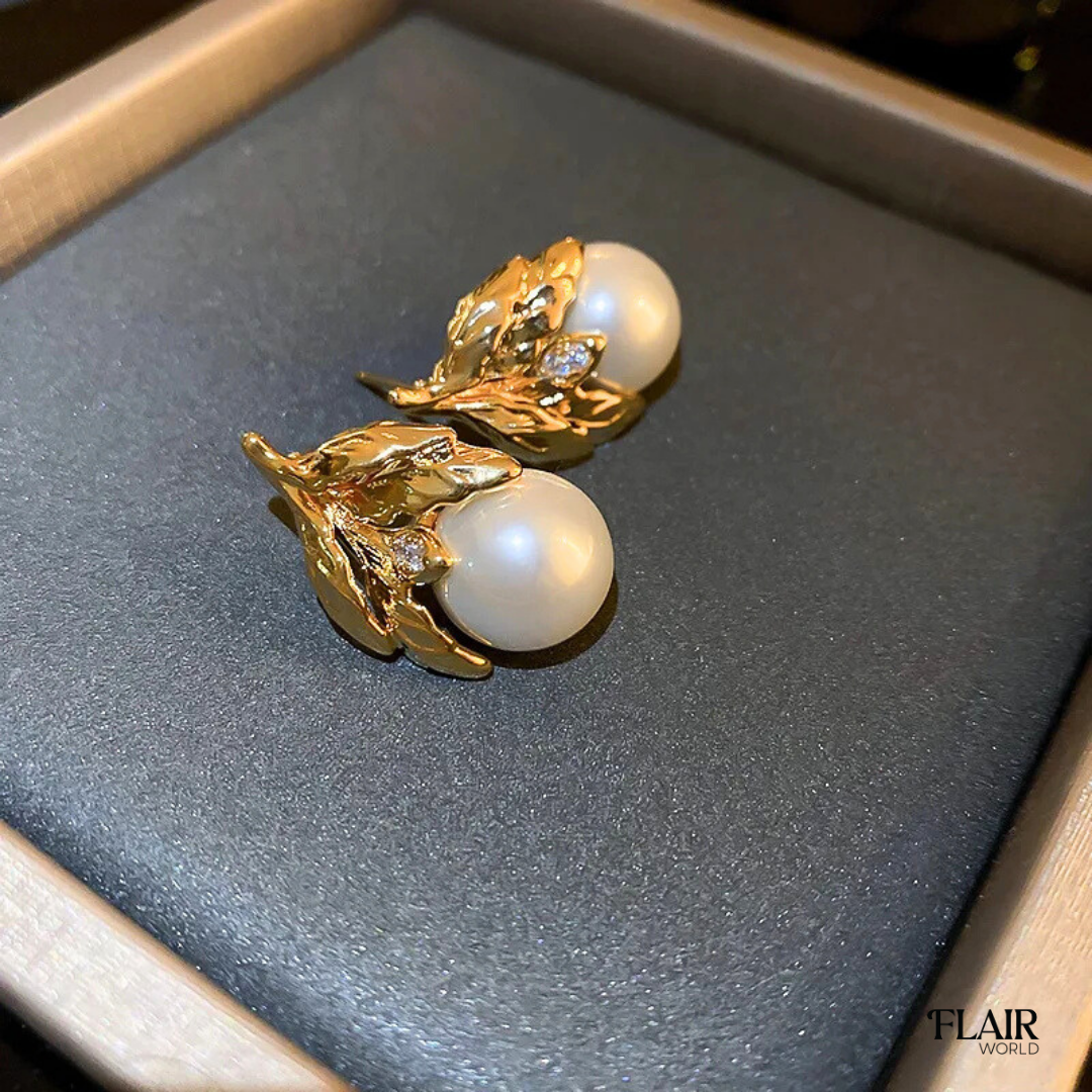 U-Leaf Gold Pearl Studs