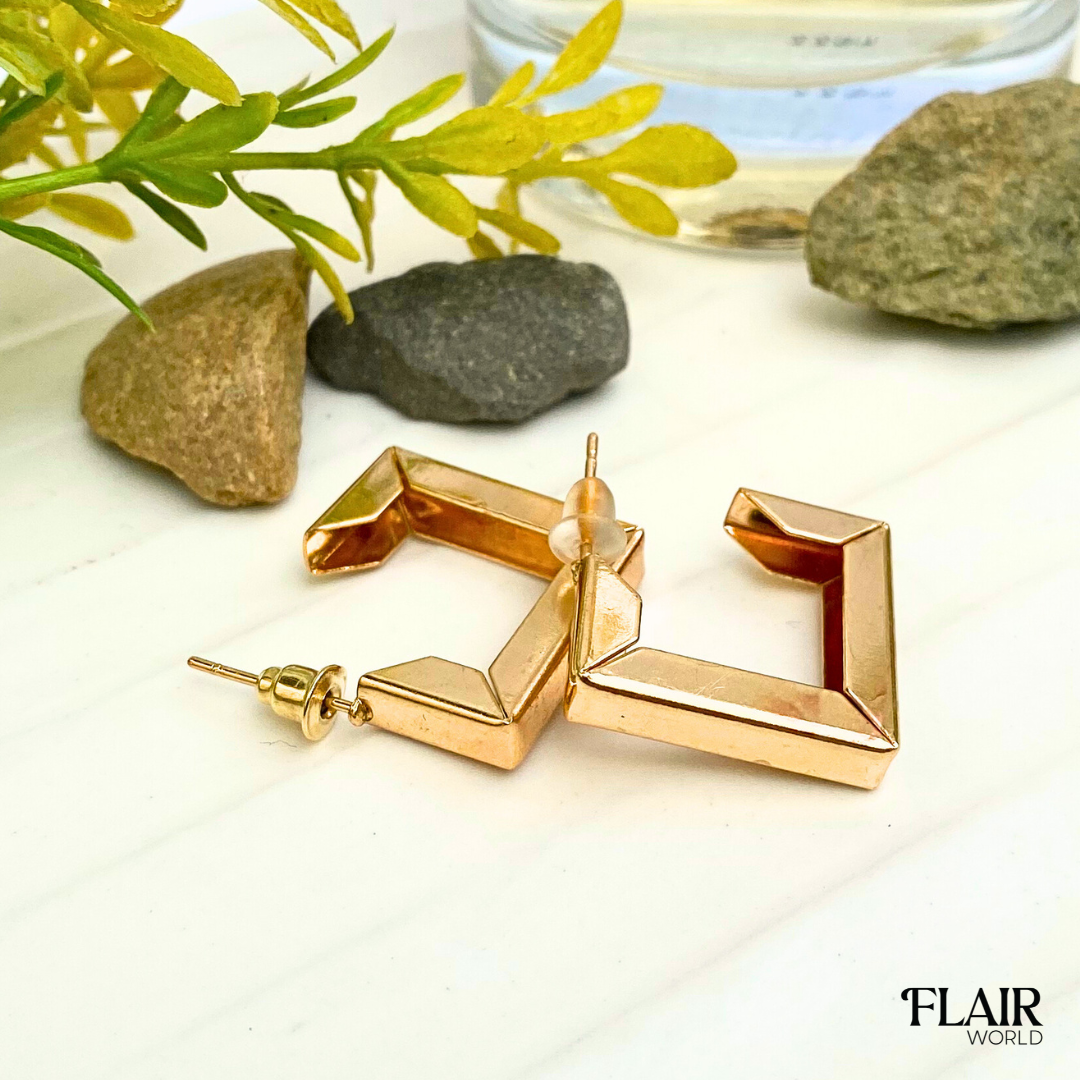 Gold Square Dash Hoops