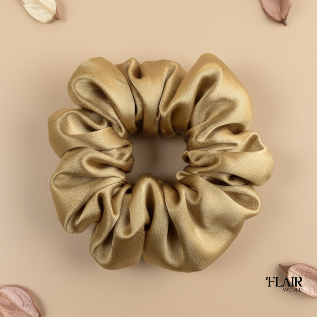 Dark Beige Silk Scrunchie