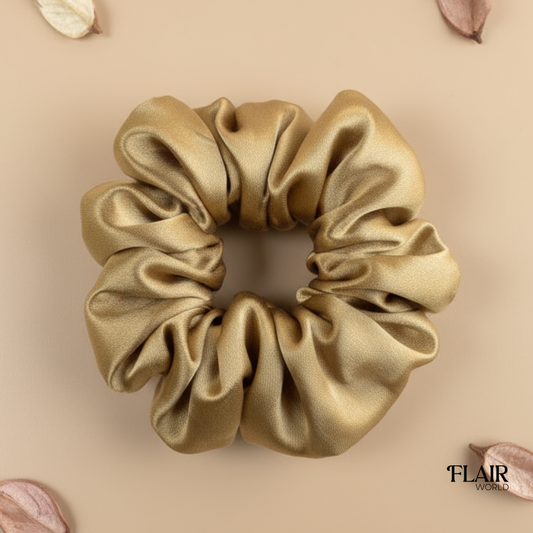 Dark Beige Silk Scrunchie