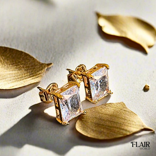 White Crystal Square Studs