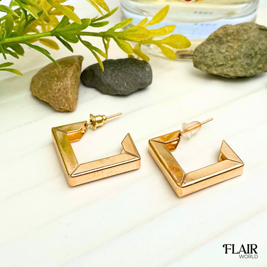 Gold Square Dash Hoops