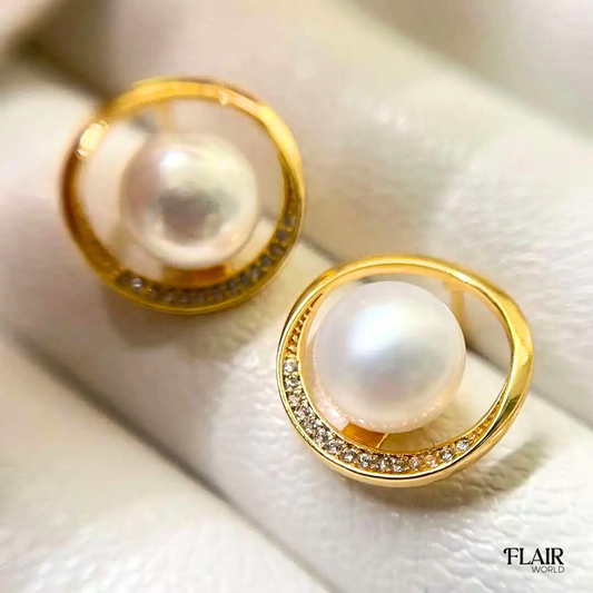 Round Gold Pearl Studs