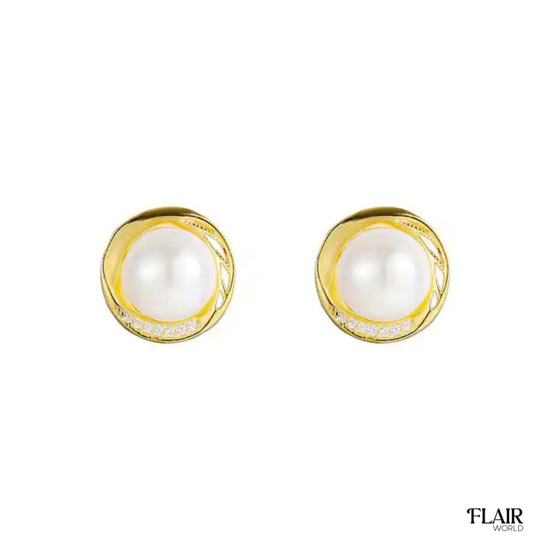 Round Gold Pearl Studs