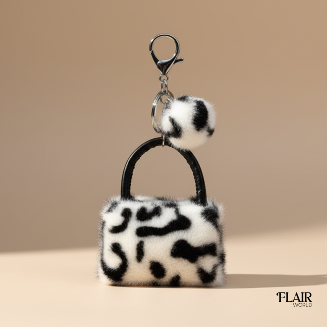 White Leopard Fur Key Chain