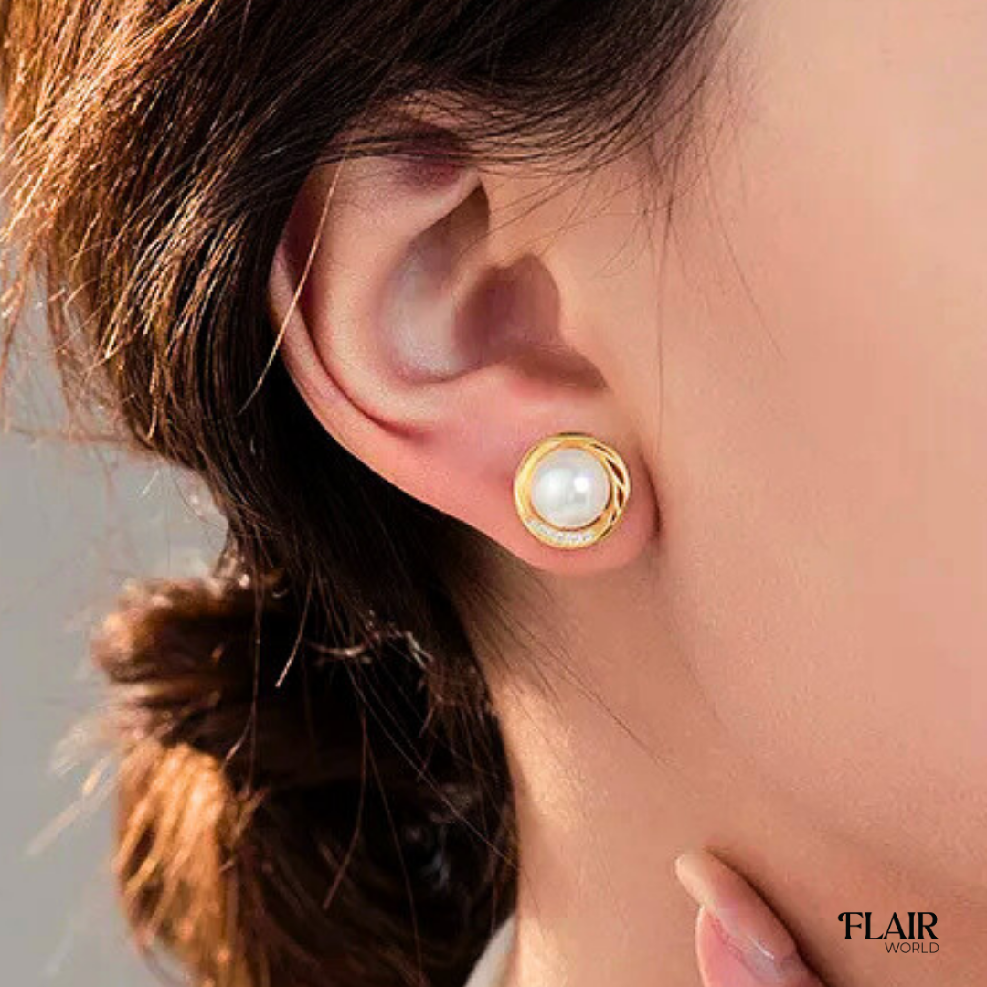 Round Gold Pearl Studs