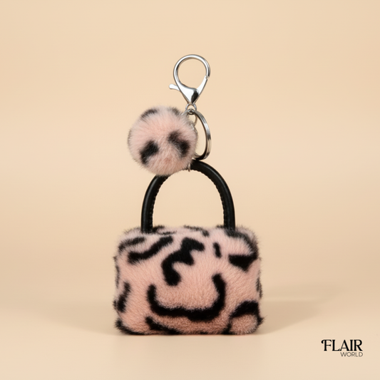 Pink Leopard Fur Key Chain