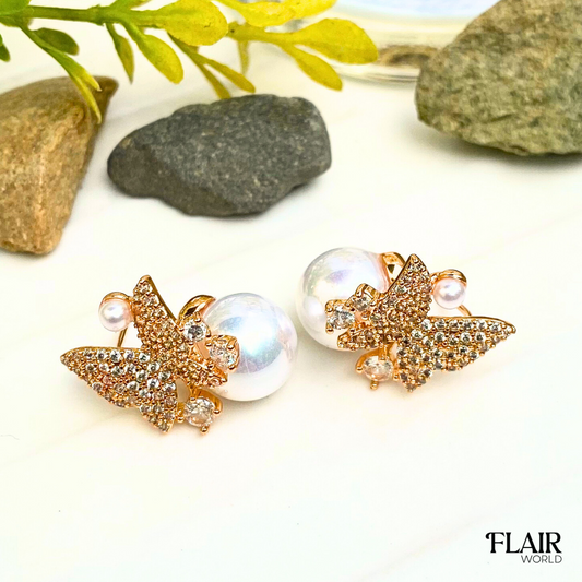 Pearl Butterfly Gold Studs