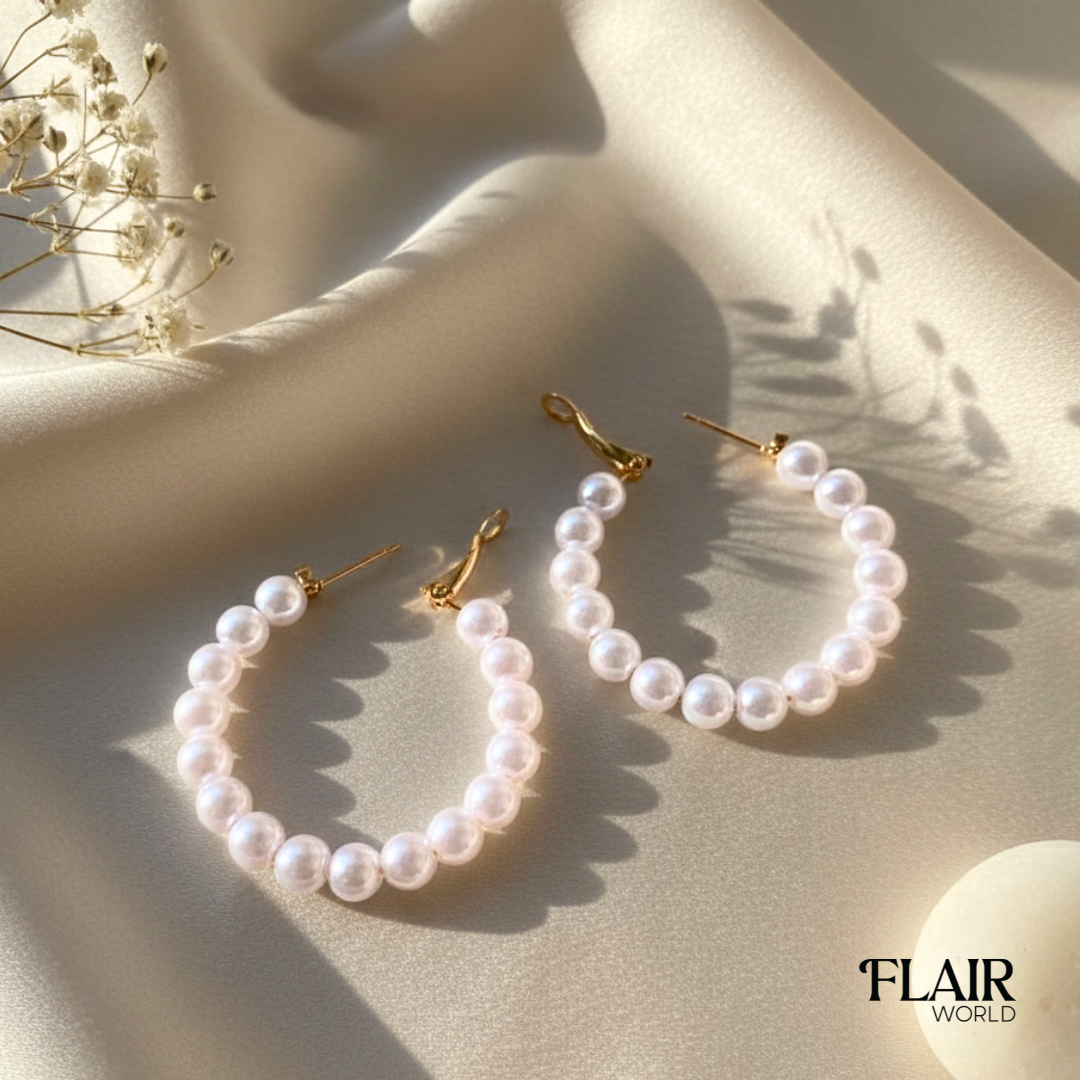 White Round Pearl Hoops