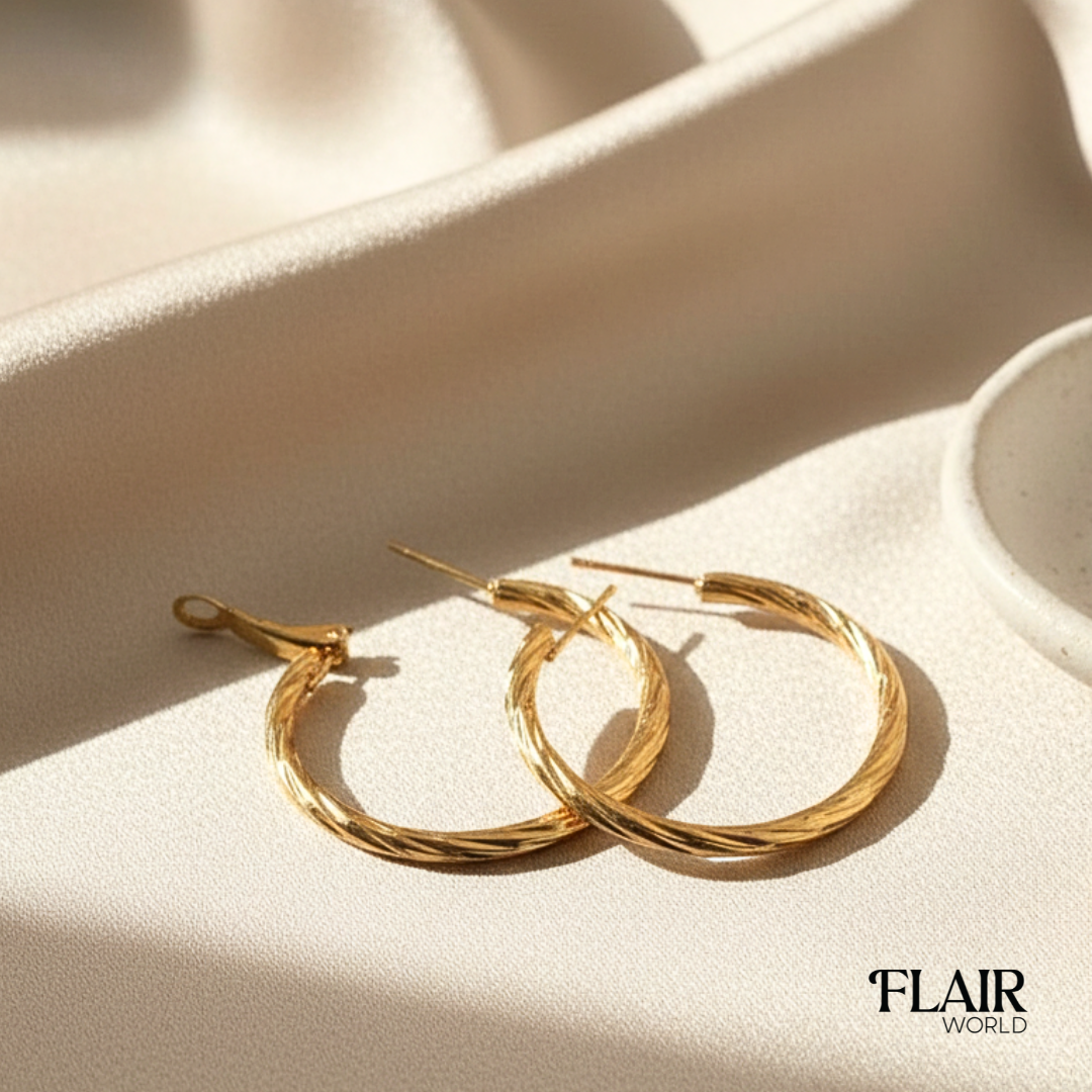 Gold Grooted Round Hoops