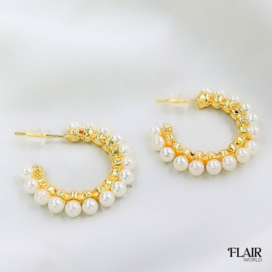 White Gold Pearl Hoops
