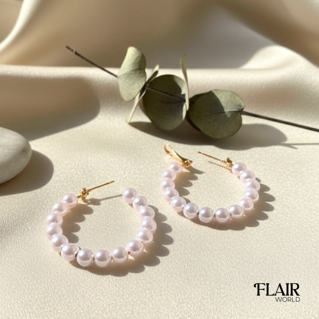 White Round Pearl Hoops