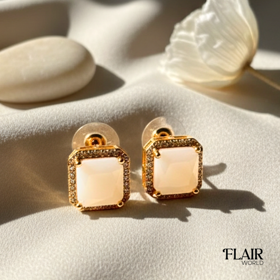 White Stone Square Studs