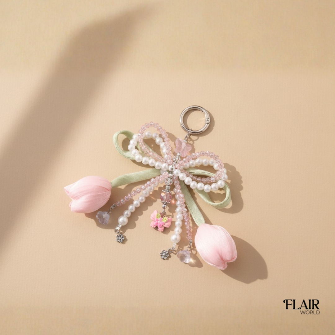 Pink Floral Bag Charm