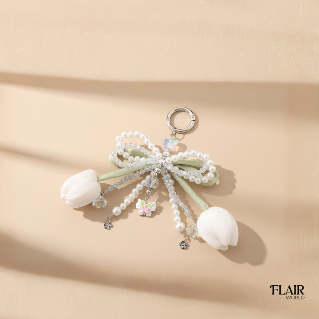 White Floral Bag Charm