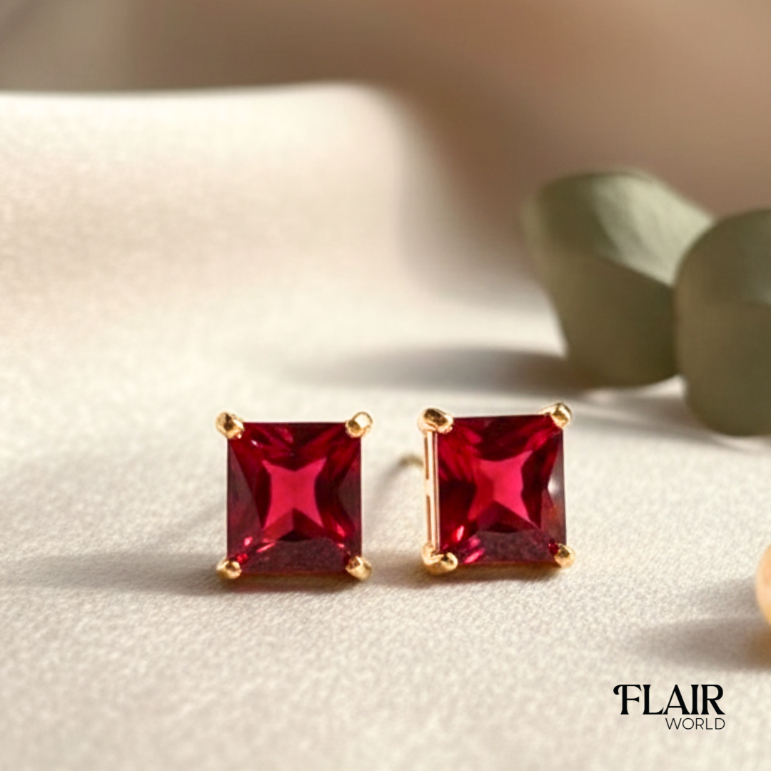 Maroon Crystal Square Studs
