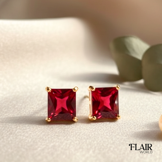 Maroon Crystal Square Studs