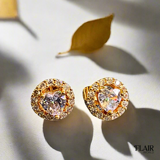 Heart Round Gold Studs