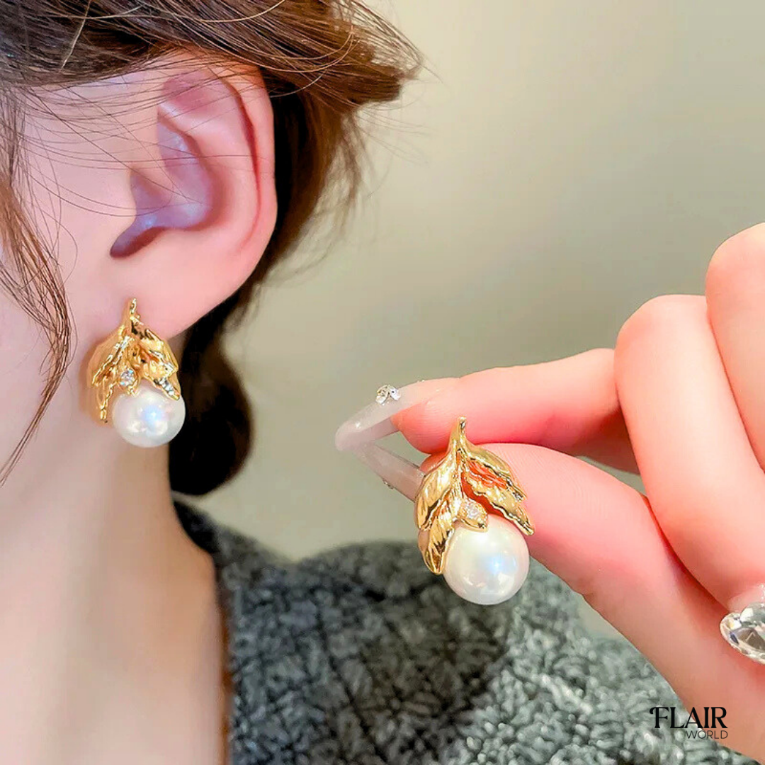 U-Leaf Gold Pearl Studs