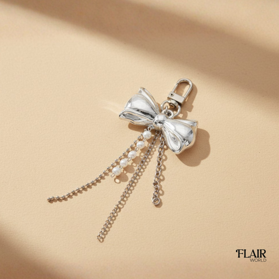 Silver Bow Tie Bag Charm