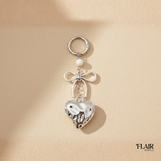 Silver Strawberry Heart Bag Charm