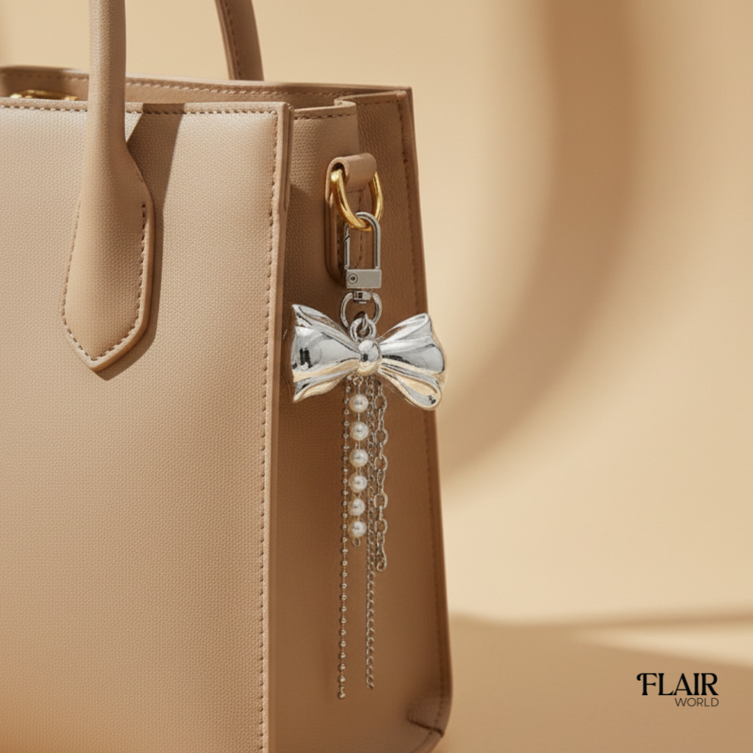 Silver Bow Tie Bag Charm
