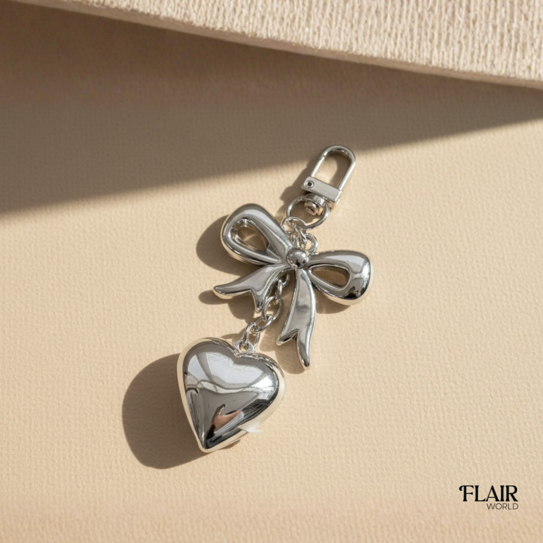 Silver Bow Tie Heart Bag Charm